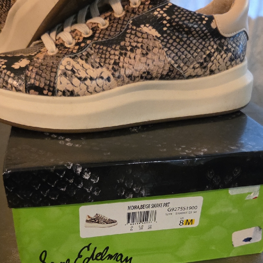 Sam Edelman Beige Snake Print Sneakers